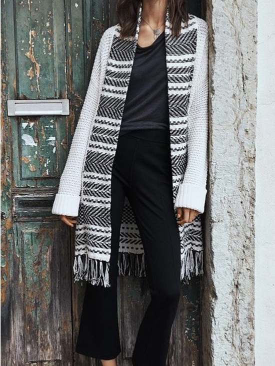 H&M Jackets & Blazers - H&M White and Black Open-Knit cardigan